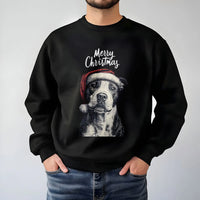 Santa Hat Dog Holiday Sweatshirt, Pitbull Christmas Sweatshirt, Adorable Pit Bull Dog Mom Crewneck, Festive Puppy Lover Pullover Sweatshirt