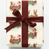 Adorable Christmas Meal Gift Wrap, Santa and Reindeer Dinner Wrapping Paper, Retro Holiday Story Wrapping Paper, Xmas Present Paper Roll