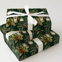 Watercolor Pine Cone Gift Wrap, Woodland Deer Christmas Wrapping Paper, Winter Forest Holiday Wrapping Paper, Rustic Green Gift Wrap Roll