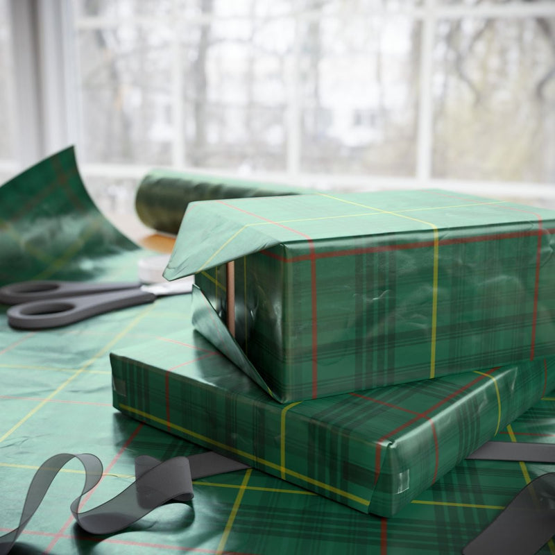 Tartan Pattern Gift Wrap, Green Plaid Wrapping Paper, Red and Yellow Stripe Wrapping Paper, Christmas Plaid Gift Wrap, Holiday Paper Roll