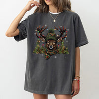 Camo Deer with Lights Shirt, Christmas Deer Hunting T-Shirt, Winter Hunter Holiday Graphic Tee, Festive Camouflage Deer T-Shirt, Hunter Present
