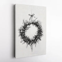Black and White Holiday Wall Art, Christmas Wreath Canvas Print, Minimalist Botanical Canvas, Winter Festive Wall Decor, Xmas Home Art Present