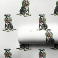 Black Pitbull Holiday Wreath Gift Wrap, Pit Bull Christmas Wrapping Paper, Dog Lover Christmas Wrapping Paper, Adorable Dog Holiday Gift Wrap