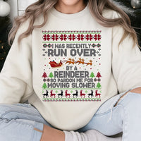 Humorous Christmas Ugly Sweater, Run Over by A Reindeer Sweatshirt, Reindeer Graphic Crewneck Sweatshirt, Holiday Party Sweatshirt, Xmas Present