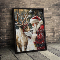 Winter Forest Canvas Wall Art, Santa Claus Reindeer Canvas Print, Festive Christmas Canvas Decor, Holiday Wall Hanging, Winter Xmas Present