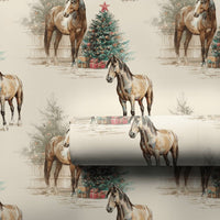 Equestrian Christmas Tree Gift Wrap, Watercolor Horse Wrapping Paper, Rustic Country Horse Wrapping Paper, Holiday Equestrian Gift Wrap
