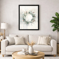 Red Berry Botanical Canvas, Watercolor Winter Wreath Canvas Wall Art, Christmas Holiday Canvas Print, Festive Seasonal Wall Decor, Xmas Present