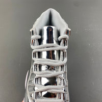 Low Top Sneakers, Silver Colorway, Patent Leather Footwear, Lace Up Design, Casual Gift for Sneaker Fans