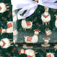 Green Watercolor Alpaca Gift Wrap, Christmas Llama Wrapping Paper, Festive Animal Wrapping Paper Roll, Holiday Farm Gift Wrap