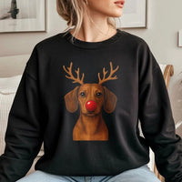 Adorable Wiener Dog Holiday Crewneck, Dachshund Reindeer Christmas Sweatshirt, Festive Doxie Puppy Sweater, Xmas Dog Lover Pullover