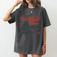 Vintage Holiday Fireplace Graphic Tee, It's the Most Wonderful Time Christmas T-Shirt, Retro Xmas Tree Shirt, Festive Holiday Tee