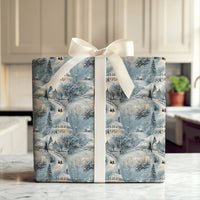 Snowy Village Holiday Gift Wrap, Horse Drawn Sleigh Christmas Wrapping Paper, Twilight Winter Wrapping Paper, Rustic Holiday Gift Wrap Roll