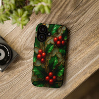 Stained Glass Botanical Phone Cover, Holly Berry iPhone Case, Christmas Floral Hard Case, Holiday Winter Tough Phone Protection