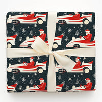 Vintage Car Holiday Wrapping Paper, Retro Race Car Santa Wrapping Paper, Christmas Racing Gift Wrapping Paper, Festive Motorsport Gift Wrap