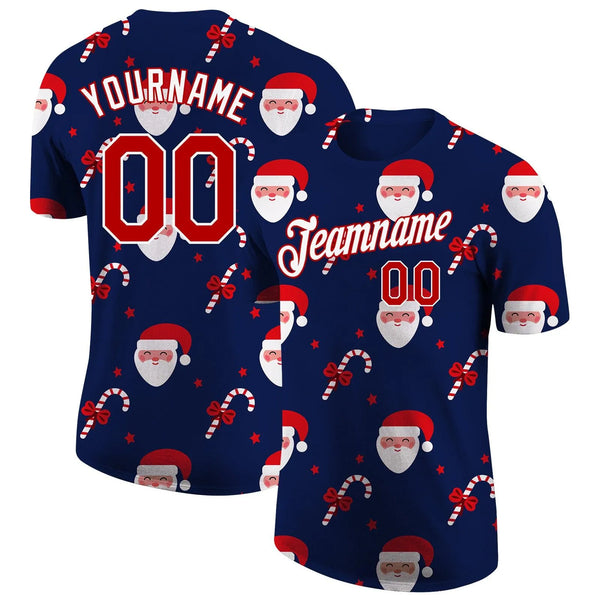 Personalized Holiday Performance T-Shirt, Custom Santa Candy Cane Christmas Shirt, Custom Name Number Athletic Shirt, Xmas Sp