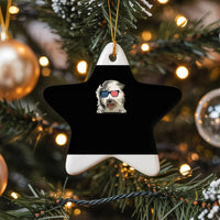 Patriotic Dog Christmas Ornament, Old English Sheepdog Ceramic Star Ornament, USA Flag Sunglasses Ornament, Holiday Dog Lover Star Keepsake