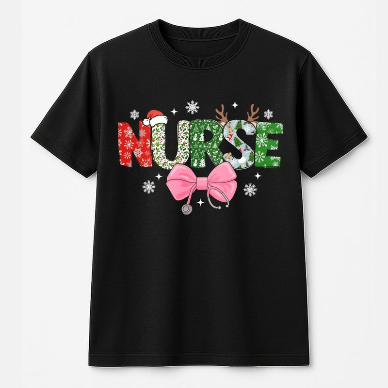 Holiday Healthcare Worker Tee, Christmas Nurse Stethoscope T-Shirt, Adorable RN Nursing Student Xmas Shirt, Winter Pediatric Nurse Graphic Tee