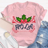 Festive Spanish Teacher Holiday Shirt, Hola Merry Christmas Elk Bilingual Teacher T-Shirt, Latinx Educator Graphic Tee