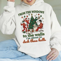 Humorous Retro Holiday Sweatshirt, Deck the Halls Christmas Hoodie, Vintage Christmas Tree Graphic Hoodie, Adorable Winter Pullover, Xmas Fan Present