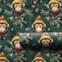 Winter Animal Holiday Wrapping Paper, Watercolor Christmas Monkey Wrapping Paper, Pine Tree Monkey Gift Wrap, Xmas Gift Wrapping Paper