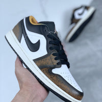 Distressed Low Top Sneakers, Brown White Colorway, Lace Up Design, Distressed Finish, Casual Gift for Sneaker Fans