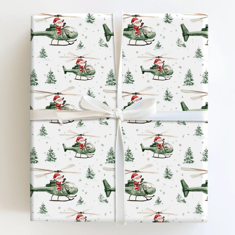 Aviation Holiday Gift Wrap, Santa Helicopter Christmas Wrapping Paper, Whimsical Xmas Wrapping Paper, Pilot Present Wrap