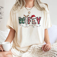 Festive Reindeer Antlers Holiday T-Shirt, Wifey Christmas T-Shirt, Adorable Matching Xmas Graphic Tee, Christmas Present for Wife T-Shirt