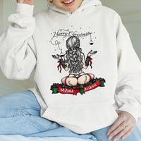 Sexy Pinup Holiday Graphic Sweatshirt, Milwaukee Christmas Hoodie, Retro Garage Tool Pin Up Pullover, Humorous Naughty List Present for Him