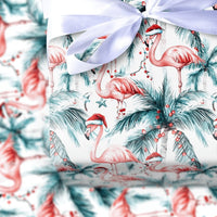 Tropical Palm Tree Gift Wrap, Pink Flamingo Christmas Wrapping Paper, Coastal Holiday Wrapping Paper, Festive Summer Xmas Gift Wrap