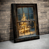 Snowy Rustic Winter Window Painting Art, Christmas Tree Window Canvas Print, Holiday Pine Tree Poster, Xmas Wall Decor, Digital Download