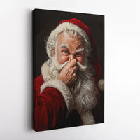 Whimsical Holding Nose Canvas Print, Humorous Santa Claus Canvas Wall Art, Christmas Holiday Portrait Canvas, Xmas Wall Decor, Holiday Present