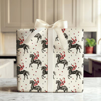 Equestrian Christmas Gift Wrap, Santa Riding Black Horse Wrapping Paper, Festive Horse Lover Wrapping Paper, Holiday Present Paper