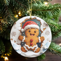 Santa Hat Holiday Tree Ornament, Gingerbread Man Christmas Ornament, Adorable Winter Ceramic Ornament, Festive Holiday Keepsake Present