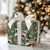 Woodland Berry Gift Wrap, Raccoon Christmas Wrapping Paper, Watercolor Animal Wrapping Paper, Pine Branch Holiday Gift Wrap, Xmas Paper