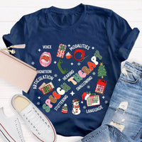 SLP Voice Stuttering Awareness T-Shirt, Speech Therapy Christmas Shirt, Speech Language Pathologist Xmas Tee, SLP Student Holiday Present