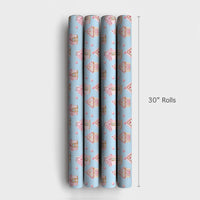 Watercolor Gingerbread Gift Wrap, Pink Gingerbread House Wrapping Paper, Pastel Pink Christmas Wrapping Paper, Adorable Holiday Gift Wrap Roll