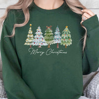 Merry Christmas Sweatshirt, Watercolor Christmas Tree Sweatshirt, Adorable Holiday Tree Crewneck Sweatshirt, Winter Graphic Pullover Sweater