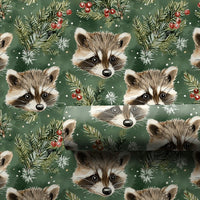 Woodland Berry Gift Wrap, Raccoon Christmas Wrapping Paper, Watercolor Animal Wrapping Paper, Pine Branch Holiday Gift Wrap, Xmas Paper