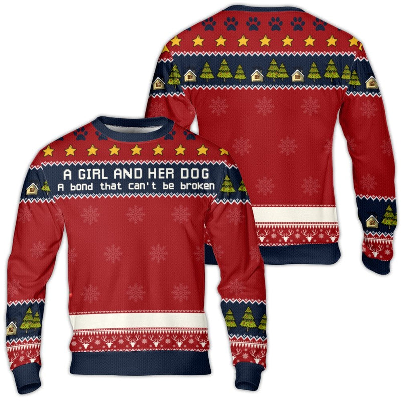 Dog Paw Print Ugly Sweater, A Girl and Her Dog Ugly Christmas Sweater, Dog Lover Holiday Sweater, Adorable Dog Mom Christmas Sweatshirt