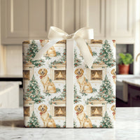 Dog Holiday Gift Wrap, Golden Retriever Christmas Wrapping Paper, Fireplace Dog Wrapping Paper, Adorable Puppy Gift Wrap, Pet Lover Present Wrap