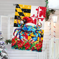 Santa Hat Blue Crab Yard Banner, Maryland Christmas Crab Garden Flag, State Pride Holiday Double Sided Flag, Winter Porch Lawn Decor