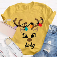 Festive Holiday Lights Antler Shirt, Personalized Christmas Deer Head T-Shirt, Custom Family Matching Xmas Graphic Tee, Present