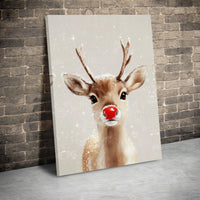 Adorable Christmas Reindeer Print, Red Nosed Reindeer Canvas Wall Art, Holiday Animal Canvas Decor, Winter Festive Canvas, Xmas Home Decor Present