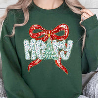 Xmas Tree Bow Sweater, Coquette Christmas Sweatshirt, Merry Christmas Crewneck, Preppy Holiday Sweatshirt, Adorable Winter Pullover for Women