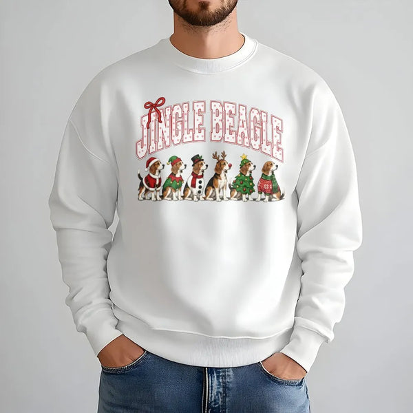 Humorous Christmas Beagle Sweater, Jingle Beagle Sweatshirt, Retro Holiday Dog Crewneck, Beagle Mom Pullover, Christmas Dog L