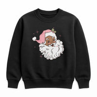 Retro Pink Hat Santa Crewneck, Black Santa Sweatshirt, Melanin Christmas Sweater, African American Santa Pullover, Holiday Season Xmas Present
