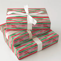 Painterly Striped Christmas Gift Wrap, Watercolor Red Green Stripe Wrapping Paper, Holiday Striped Wrapping Paper, Winter Present Wrap