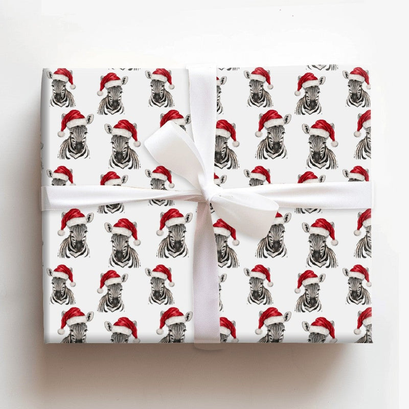 Santa Hat Zebra Gift Wrap, Zebra Christmas Wrapping Paper, Festive Safari Wrapping Paper, Holiday Animal Gift Wrap, Adorable Xmas Present Paper