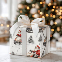 Watercolor Santa Gift Wrap, Santa on Snowmobile Wrapping Paper, Winter Sports Christmas Wrapping Paper, Whimsical Holiday Gift Wrap Roll