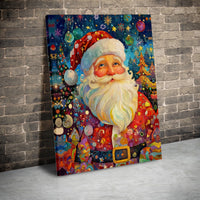 Colorful Holiday Canvas Wall Art, Mosaic Santa Claus Canvas Print, Christmas Santa Canvas, Festive Winter Wall Decor, Xmas Family Home Present